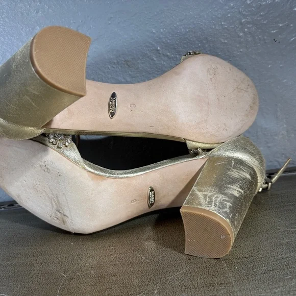 Badgley Mischka HINES Gold Embellished Chunk Heels - Picture 14 of 15